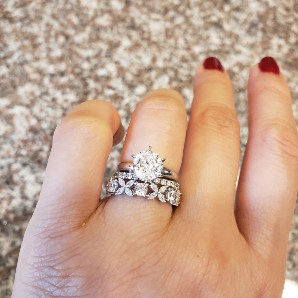 Marquise and round cz sterling silver ring eternity band size 5 - Picture 4 of 5